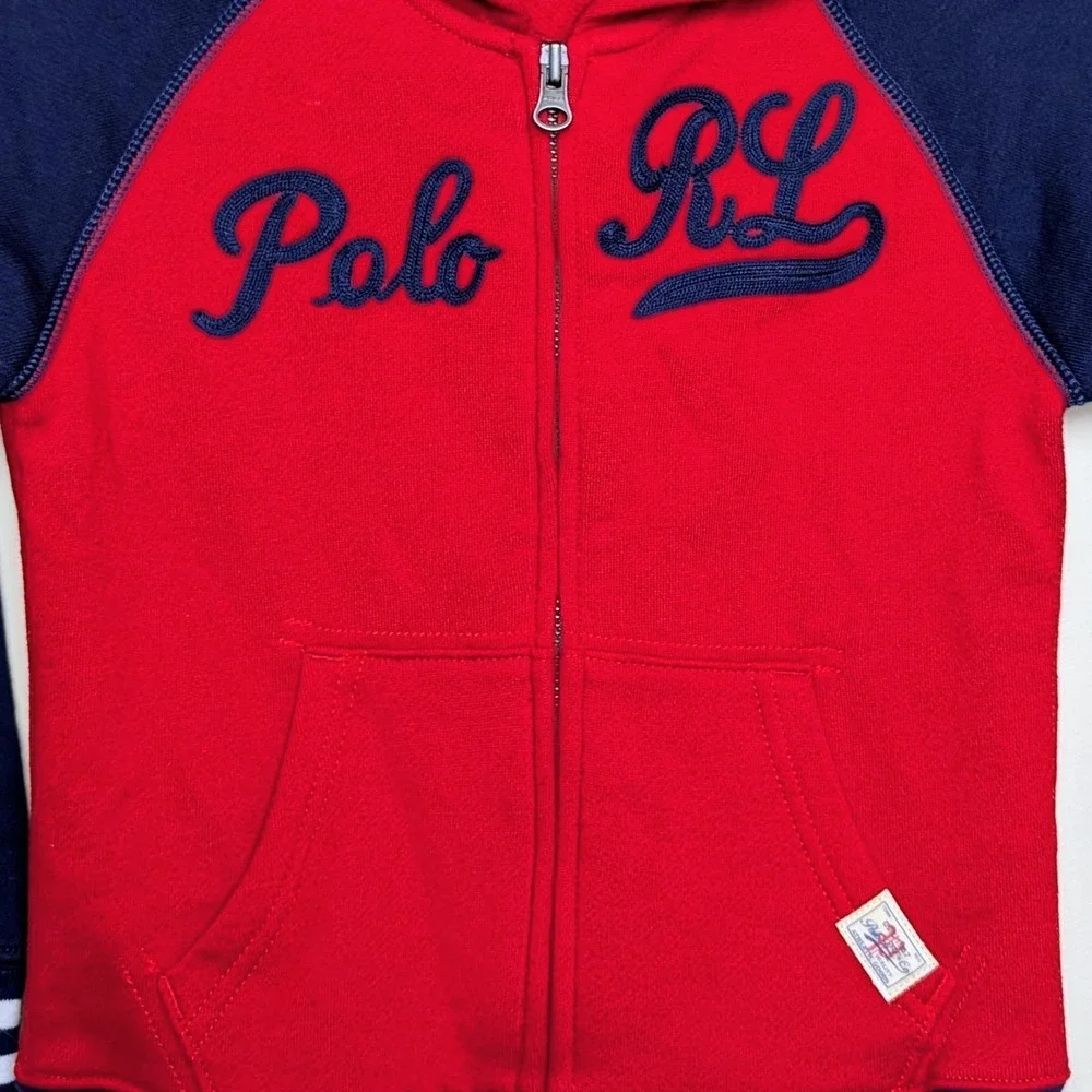 Polo Ralph Lauren Script Logo Spellout Fleece Full Zip Hoodie Jacket Boys Size 5